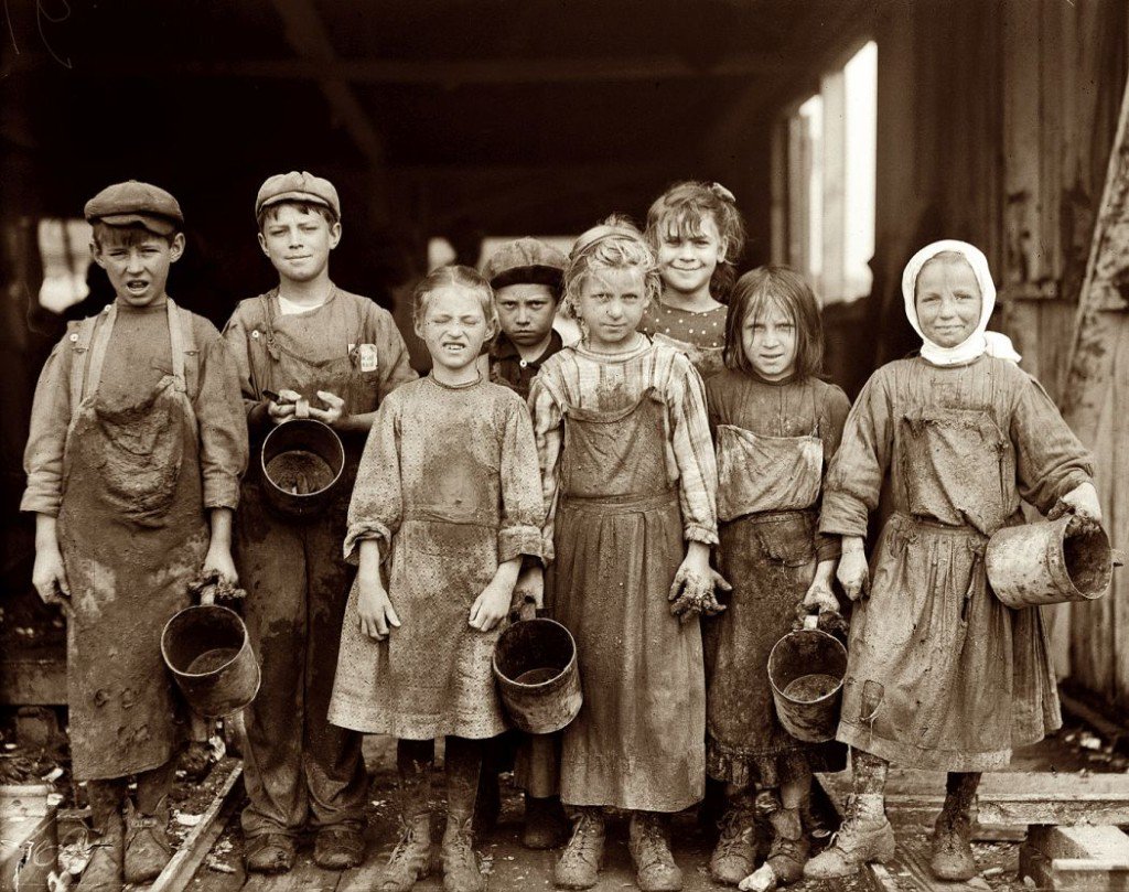 Nine of these children from 8 years old up go to school half a day, and shuck oysters for four hours before school and three hours after school on school days, and on Saturday from 4 A.M. to early afternoon. Maggioni Canning Co. Location: Port Royal, South Carolina.