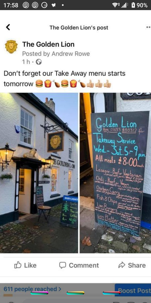 Our takeaway service starts tomorrow. For a preview of the menu - thegoldenlionmagor.co.uk