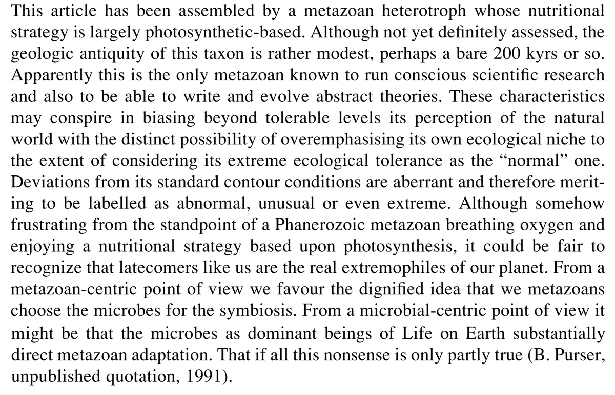 A great passage in the postface of a chapter on #DeepSea chemosynthesis in the Mediterranean Sea by Marco Taviani. I find it thought-provoking and entertaining at the same time... #extremophiles 
If you have never read the chapter you can find it here!
link.springer.com/chapter/10.100…