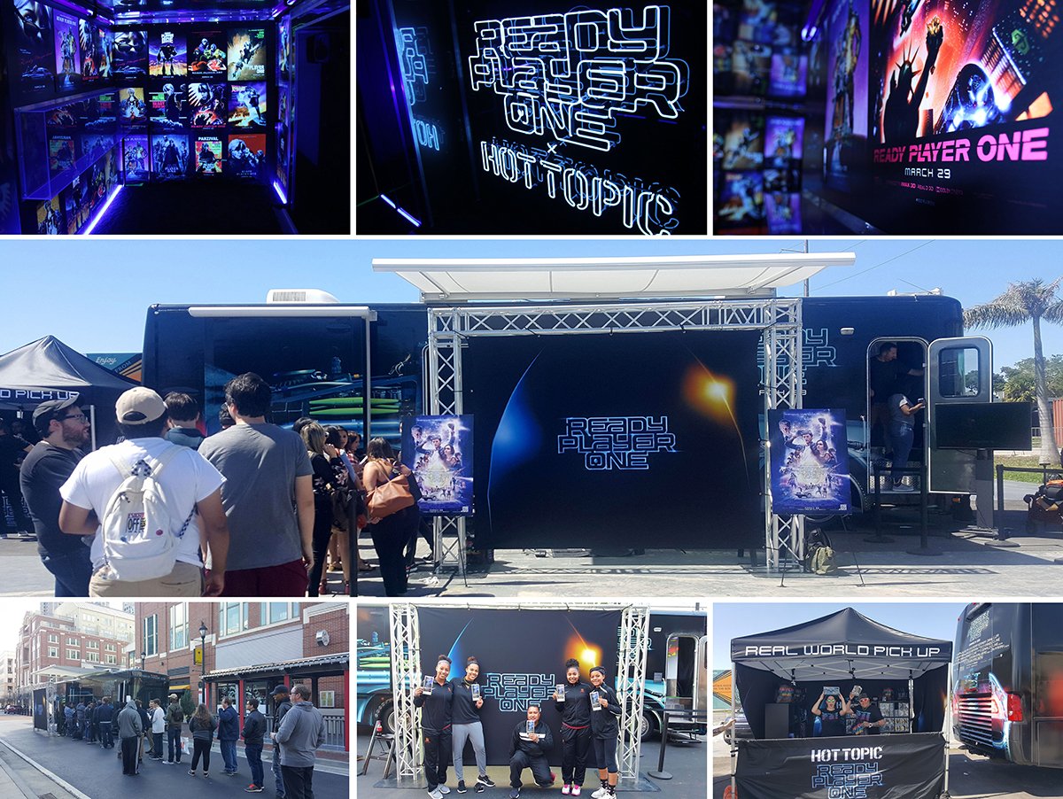 limemedia's tweet photo. The Movie Ready Player One & Hot Topic stores teamed up to travel to Miami, Atlanta, Houston, & LA!Our 32’ RV transformed into a futuristic set, with holograms, black lights,& a full theatre showcasing the movie trailer & movie apparel only found at Hot Topic.#limemedia #customRV https://t.co/ZoazAGYAU0