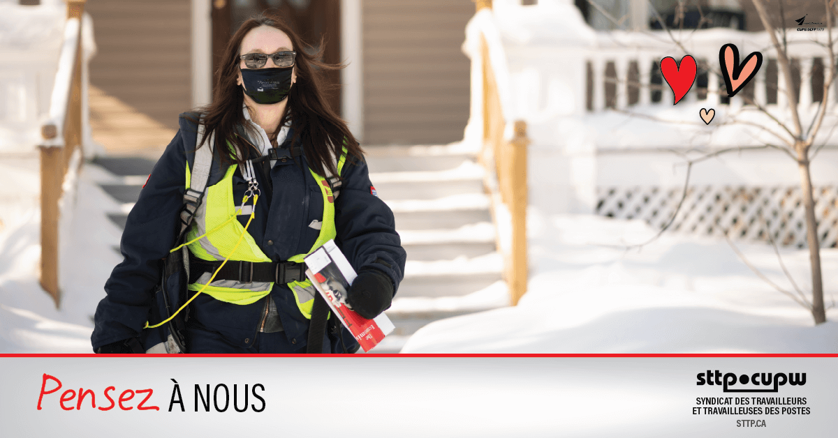 sttp's tweet image. Les travailleurs et travailleuses des postes assurent tous les jours la livraison de biens et de services à la population. Respectez la distanciation physique et tout le monde ne s’en portera que mieux. #covid19 #AplanirLaCourbe #syndcan