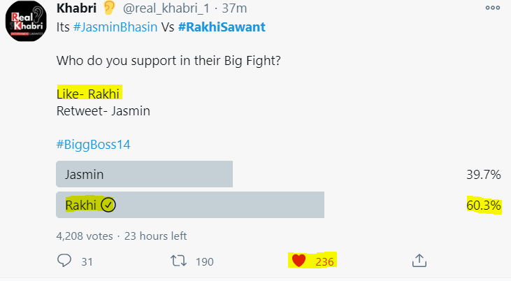 gautam3105's tweet photo. GOOD TO SEE PEOPLE ARE SUPPORTING RAKHI. BORING JASMEAN PLEASE STOP YOUR "FAKE TEARS". RAKHI COMES FROM POOR FAMILY AND REALLY NEEDS TO WIN THIS COMPETITION. PEOPLE LOVE HER ENTERTAINMENT. #RakhiIsTheBoss #rakhisawant #rakhi #bigboss14 #bisboss https://t.co/x7ZY0noHCb