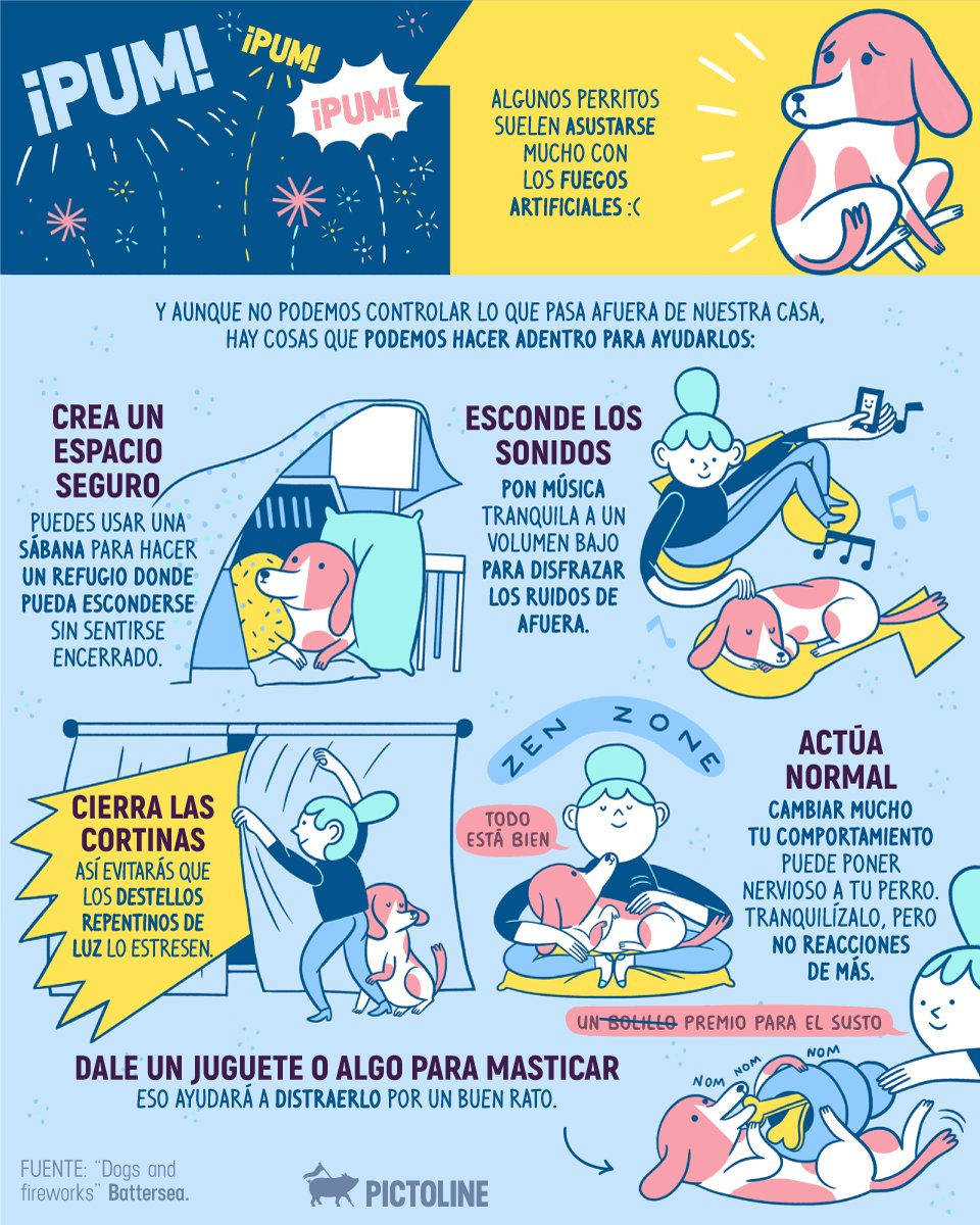pictoline's tweet photo. ¿Tu perrito se estresa mucho con los fuegos artificiales? 🐶💥😖
Estas son algunas cosas que puedes hacer para ayudarlo: https://t.co/nu1KpTiWJl