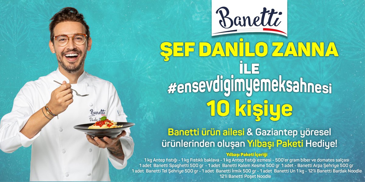 Banetti ile 2021 yılını kutlamaya hazır mısın?🥳 En sevdiğiniz filmden bir yemek sahnesini bu tweeti alıntılayarak #ensevdigimyemeksahnesi hastagiyle paylaşın, Banetti ürün ailesi & Gaziantep yöresel ürünlerinden oluşan yılbaşı paketini kazanma şansını yakalayın!😋😎 #Banetti