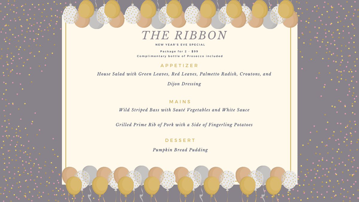 12.31.2020 

Celebrate New Year’s Eve with The Ribbon’s special package for two 🍾🥂
