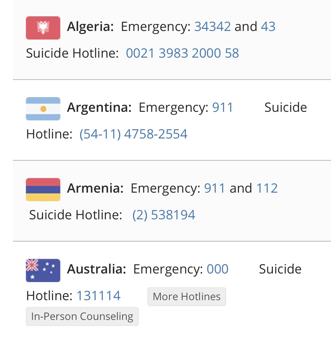 suicide and emergency hotlines by country — a necessary thread