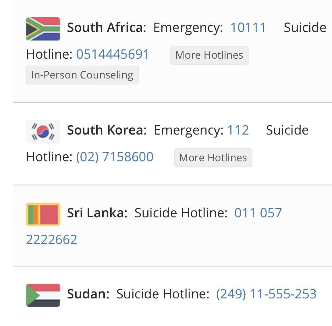 suicide and emergency hotlines by country — a necessary thread