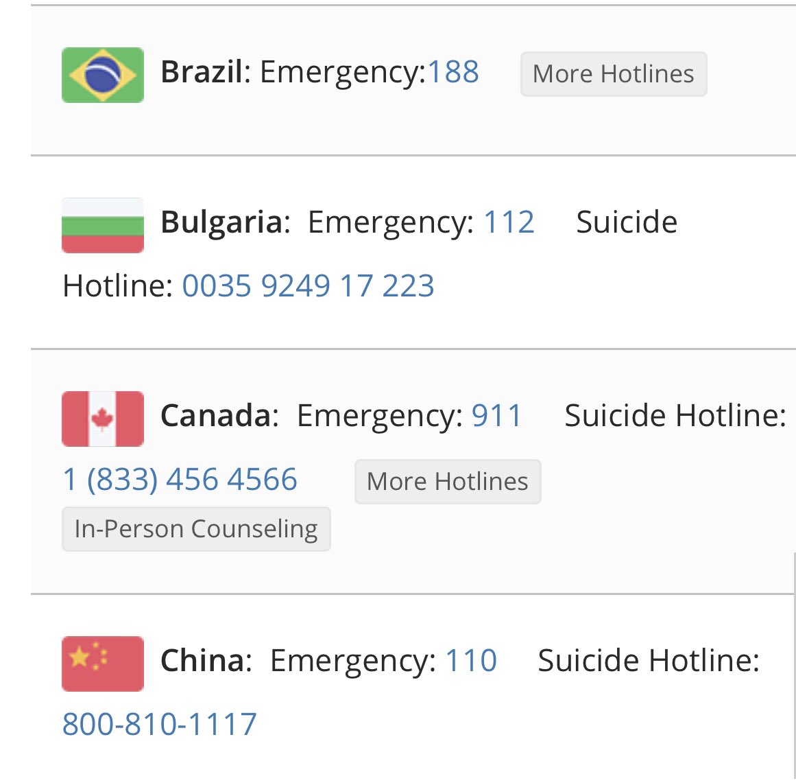suicide and emergency hotlines by country — a necessary thread