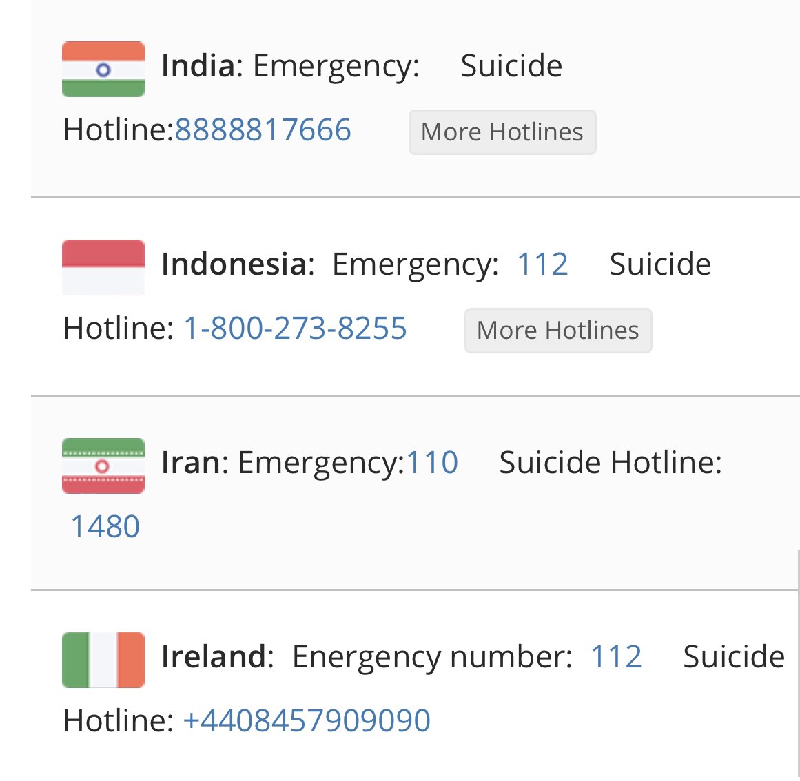 suicide and emergency hotlines by country — a necessary thread