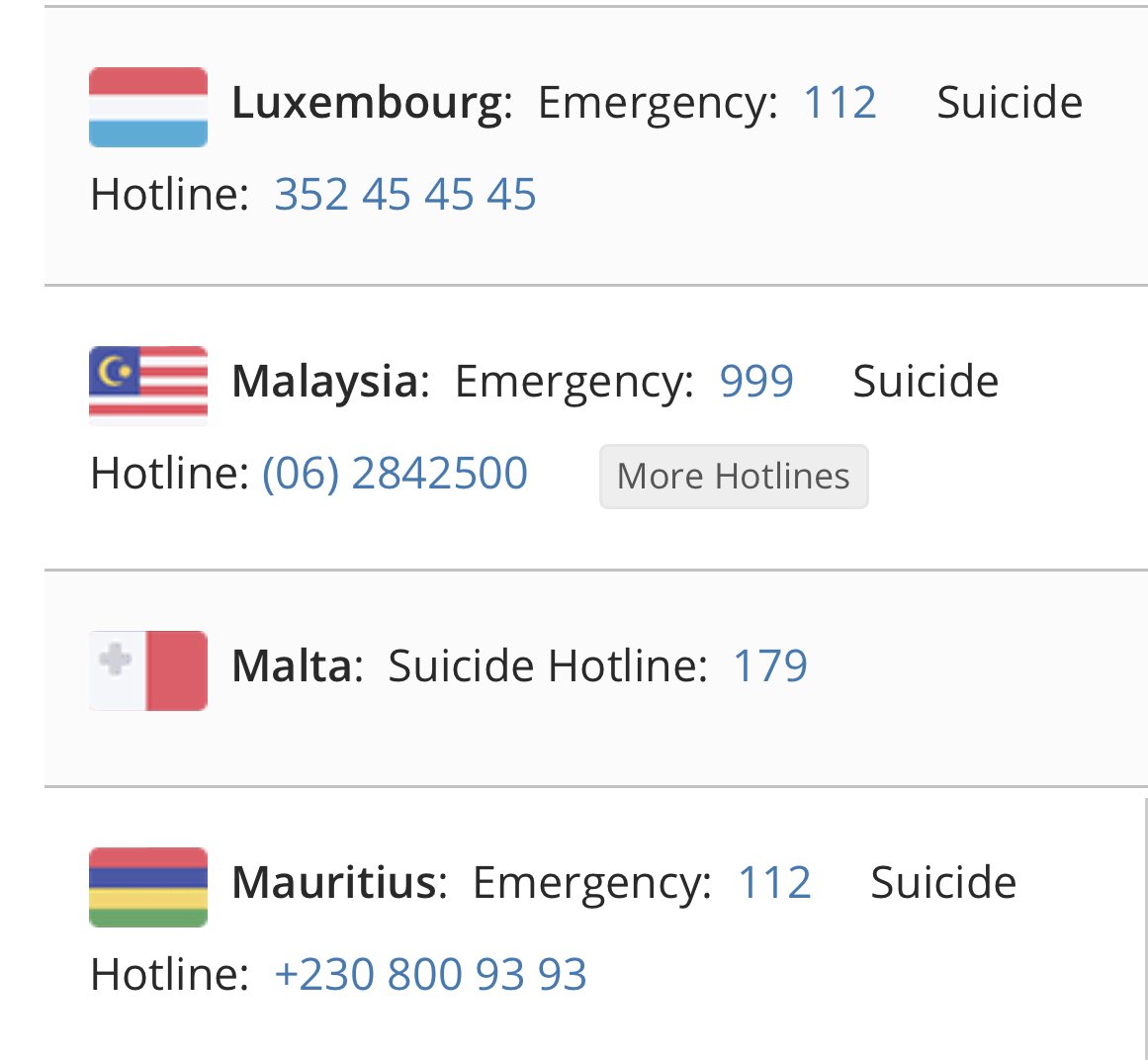 suicide and emergency hotlines by country — a necessary thread