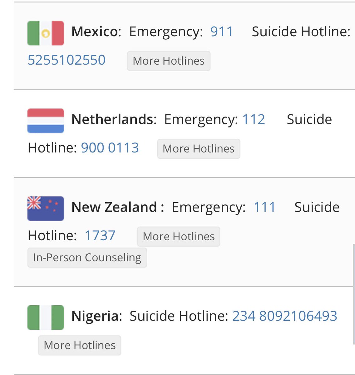 suicide and emergency hotlines by country — a necessary thread