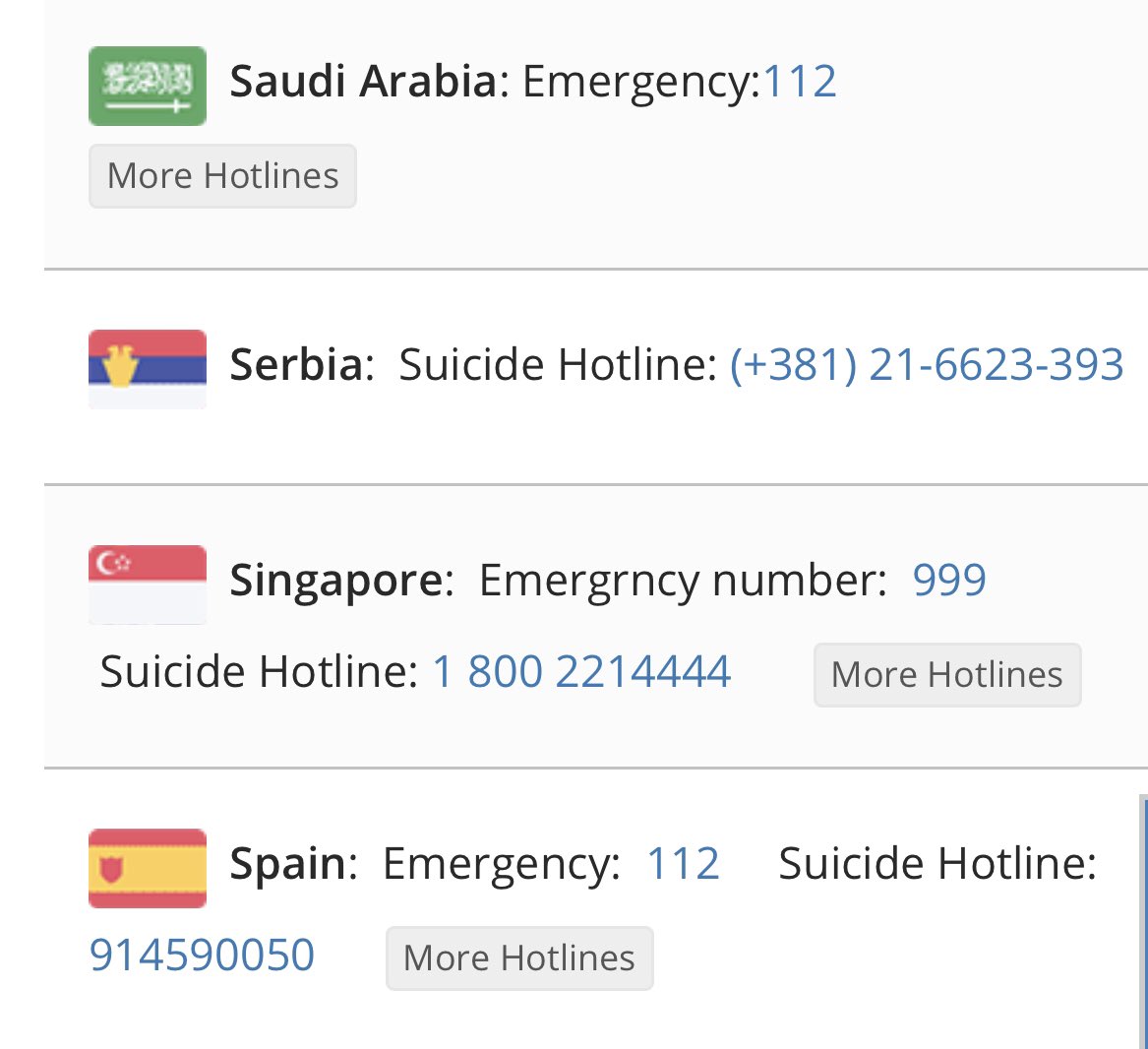 suicide and emergency hotlines by country — a necessary thread