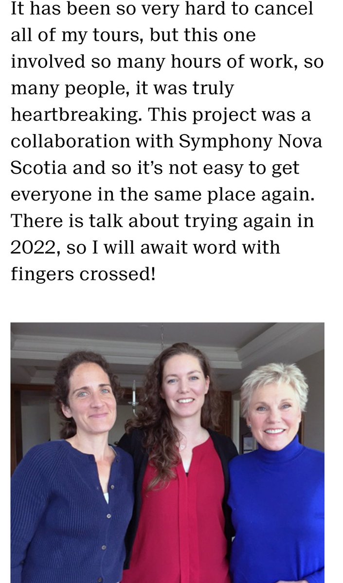 However, Anne had agreed to a special tribute show: the 50th Anniversary of "Snowbird"!With the Nova Scotia symphony orchestra! To honour not just her but the song's creator, Gene MacLellan. His daughter Catherine was pulling it together.But sadly cancelled bc of pandemic: