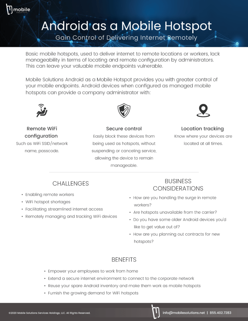 How are you handling the sure in #remote #workers?
Mobile Solutions #Android as a #Mobile #Hotspot provides you with greater control of your mobile endpoints. We can help you configure Android devices into mobile hotspots. 
Learn how: buff.ly/3aEuZNW