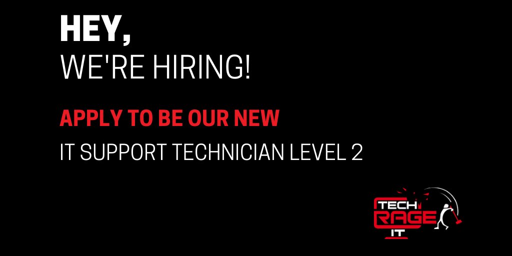 TechRageIT's tweet image. We&apos;re hiring and need your help to find our next Tech Rage Preventer! Click the link to apply or learn more: 👉 indeedjobs.com/tech-rage-it/_…

#Hiring #JobAlert #ITSupport #Careers #JobSearch #CareersInTech #InformationTechnology