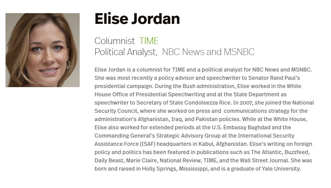 I mean, I'm sure she's very nice, but she also has worked for some people and entities not known for their aversion to lying. Perfect to be an advisor to arbiter of truth at Newsguard I guess. Why not. https://www.sifma.org/people/elise-jordan/