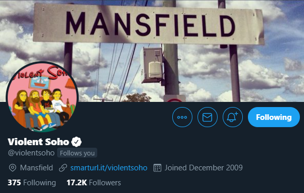 Primeiro dia de página e já recebemos o follow da conta oficial da <a href="/violentsoho/">Violent Soho</a> ❤️ Ícones acessíveis.
