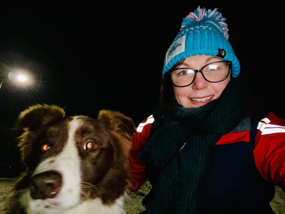 jenhaggertyRN's tweet photo. Day 29 - joined by coco for a slippy walk tonight. Great reflection of the moon on the canal and another selfie with the pooch. Great morning of exercise building a snowdeer with @DrAHaggerty #5weekstillaussie #snowdeer #2moredaysofmarcathon @CSScritcare https://t.co/A8XHFea2Wq