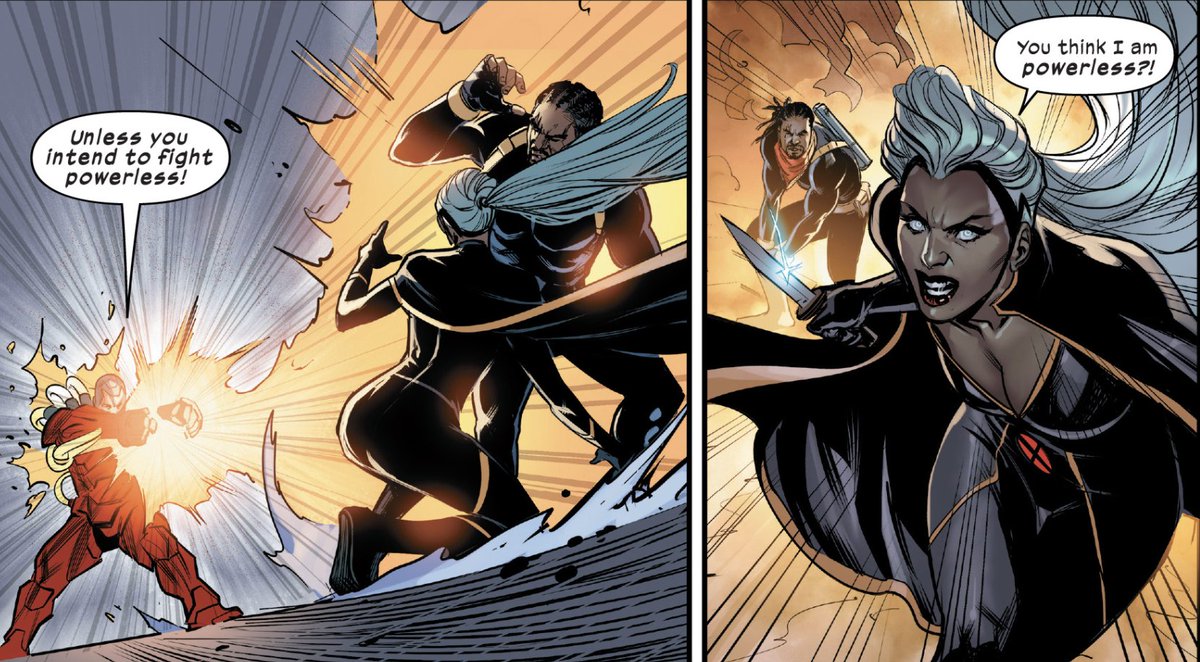 Storm started the year with her Marauders #5 appearance, published in January 1st 2020. In this scene, Storm shows that she is a lethal opponent on the battlefield whether she has her powers or not. Although short, a great moment highlighting Ororo's skills and greatness