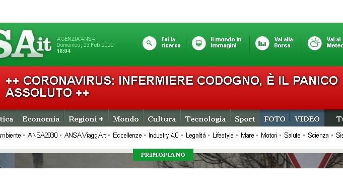 Dio's tweet photo. Voglio ricordare il 2020 con questo screenshot dell'Ansa.
Era il 23 febbraio, il lockdown non era ancora iniziato, ma si era già capito che avreste affrontato la cosa con metodo e razionalità. https://t.co/BkFQYHJ3YK