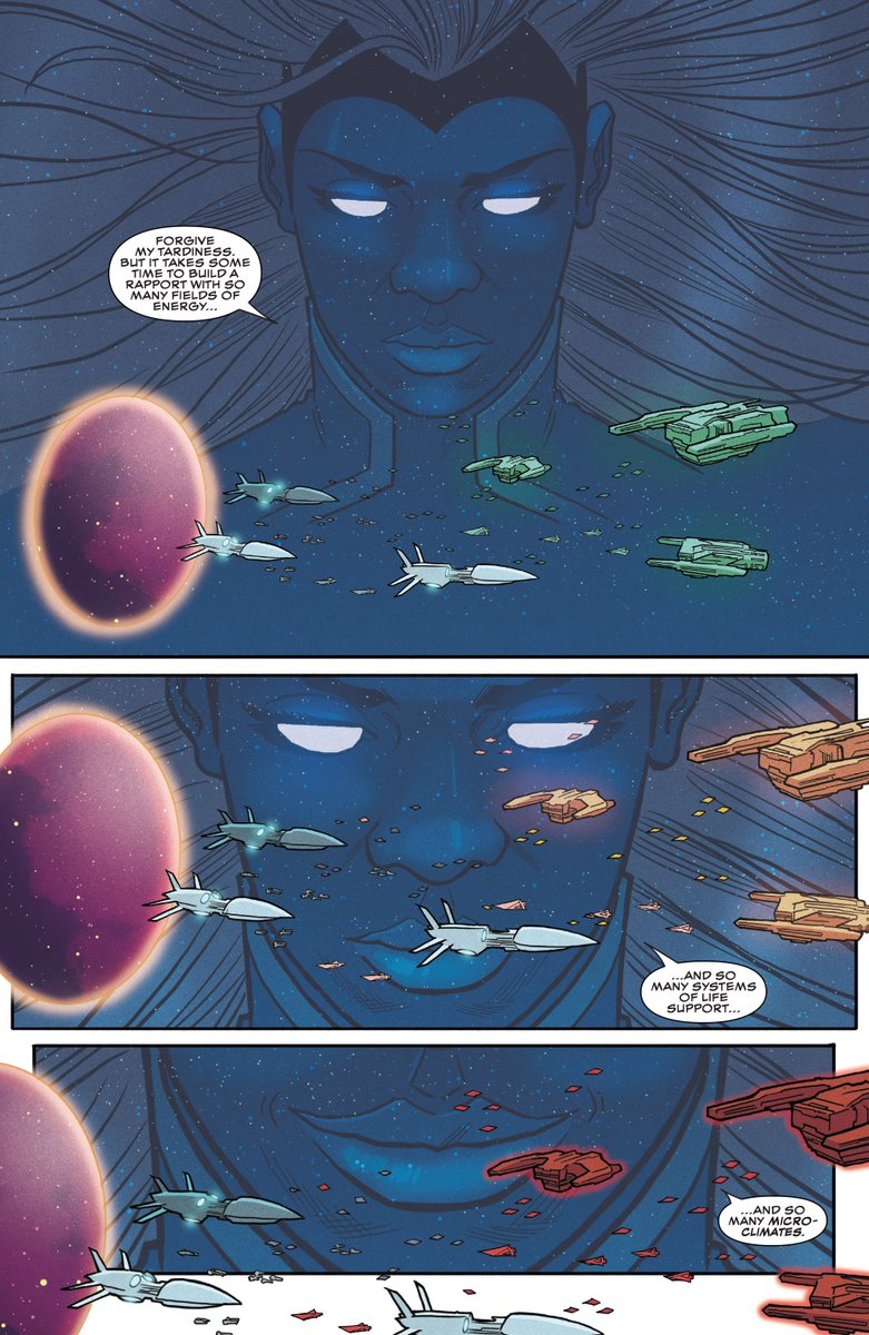 In February 2020, Black Panther #21 featured Storm doing one of her most impressive feats to date. In this issue, she takes control of the life supports system of every single space ship around her before destroying all of them. A very impressive showing for her