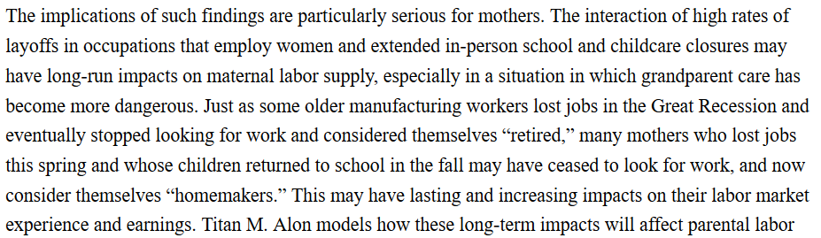 I was particularly struck by this paragraph, and it's something I've talked about with journalists throughout the fall. Each recession has a lingering hangover story (sorry for word choice, I've just never found a better one), and this one will be about working women. 7/