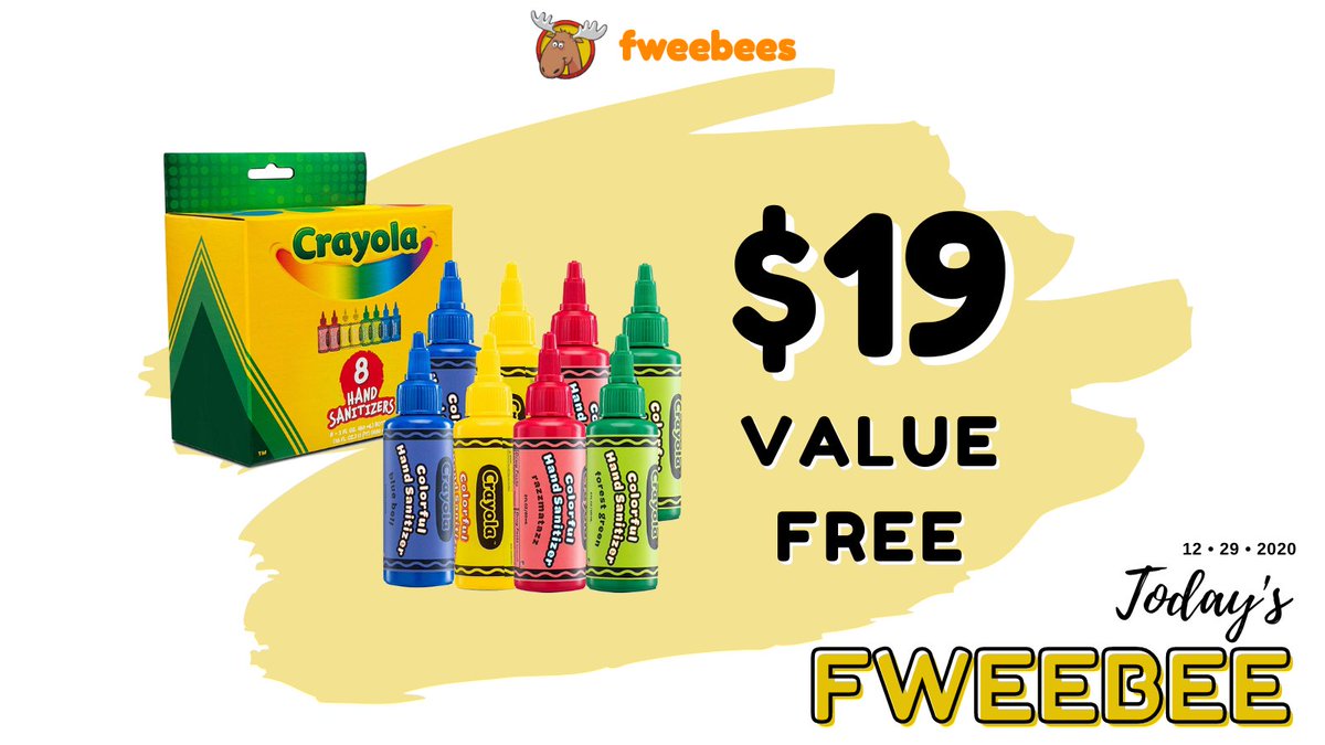 fweebees's tweet image. Today's fweebee is Crayola Hand Sanitizer for Kids, could be yours for free. Enter now at fweebees.com! 

#fweebees #dailyfweebee #free #freestuff #freebie #freebies #sweepstakes #HandSanitizerforKids #Crayola