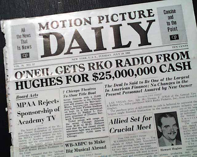 By the end of 1954, Hughes had gained near-total control of RKO at a cost of nearly $24 million, becoming the first sole owner of a major Hollywood studio since the silent-film era.Six months later Hughes sold the studio to the General Tire and Rubber Company for $25 million.