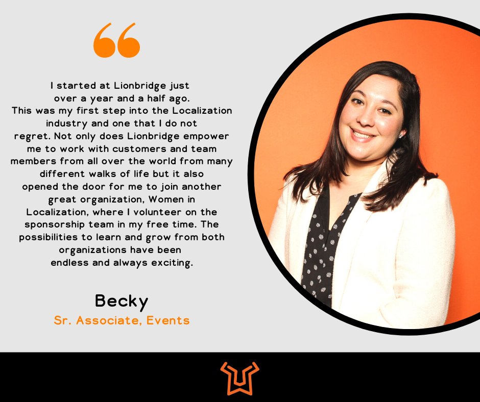 Thanks for all that you do Becky - #Lionbridge is lucky to have a pride member like you! 

#lifeatlionbridge #womeninlocalization #l10n