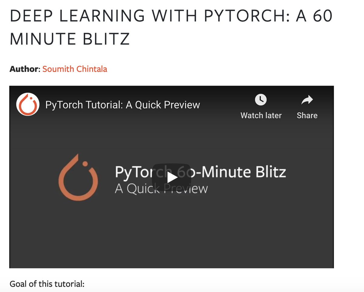 omarsar0's tweet photo. My recipe if I were starting with PyTorch for deep learning all over again:
- do "60 min blitz" on docs
- do "what is torch.nn really?" tutorial
- do at least one example tutorial on audio/video/nlp
- follow up with examples in this "Awesome PyTorch" repo: https://t.co/dgwYwYnB7y https://t.co/lQeuRX93ht