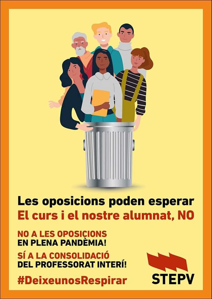 STEPV_Iv's tweet photo. Les oposicions poden esperar. El curs i el nostre alumnat, no.

#NoALesOposicions
#OberturaBorsesTreball
#Consolidació

#DeixeunosRespirar

@GVAeducacio
@VicentMarza
@miguelsolerg
@educaciopspv
@compromis
@ximopuig https://t.co/XzdK2JD1oy