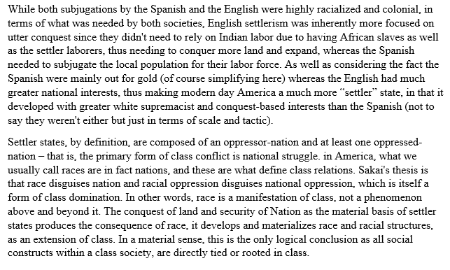 Settlers Chapter 1 summary:The origins of racialization, class-race dynamics, and nation in the settler-colonial dynamic(un-highlighted words are mine, highlighted are quotes)