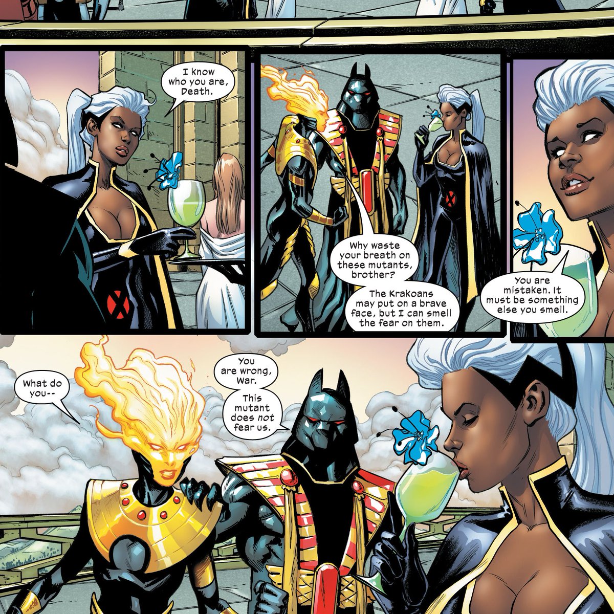 Storm was one of the main characters during the X of Swords event, which started with her in Marauders #14, an issue in which her dance with Death shows her as a person who always remains calm and under control of the situation. Another really great scene for her.