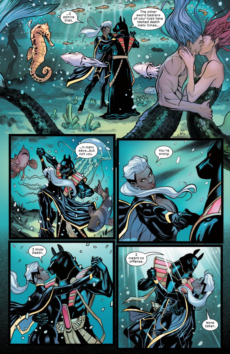 Storm was one of the main characters during the X of Swords event, which started with her in Marauders #14, an issue in which her dance with Death shows her as a person who always remains calm and under control of the situation. Another really great scene for her.
