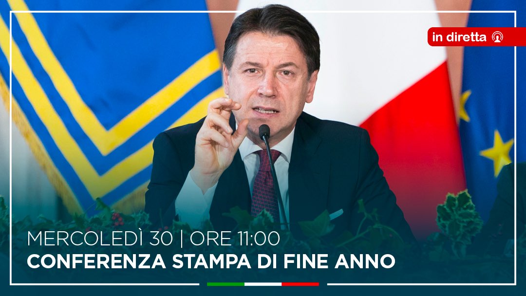 GiuseppeConteIT's tweet photo. Domani mattina avrà luogo la conferenza stampa di fine anno, organizzata, come di consueto, dal Consiglio nazionale dell’Ordine dei giornalisti in collaborazione con l’Associazione della Stampa Parlamentare. In diretta da Villa Madama alle ore 11. https://t.co/Zz0APvRGzl