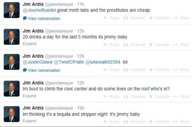 3\\Some of the tweets under the mayor’s name, Jim Ardis, were rather provocative. 