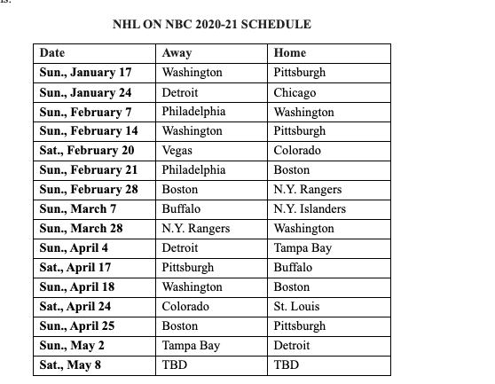 richarddeitsch's tweet photo. .@NHL fans: Here's NBC/NBCSN's regular-season schedule of games for 2021. https://t.co/a8jD4D1m8O