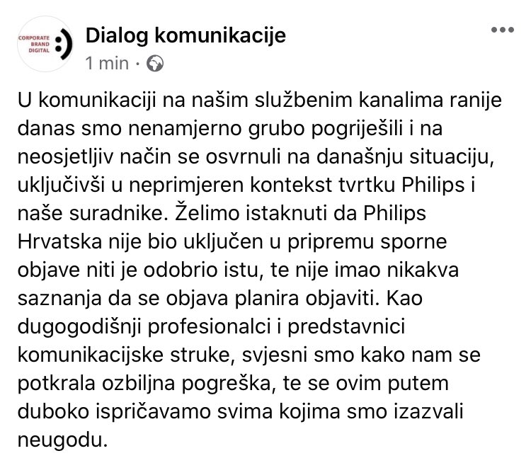Stigla i isprika. Čini mi se da je Philips napravio pritisak...