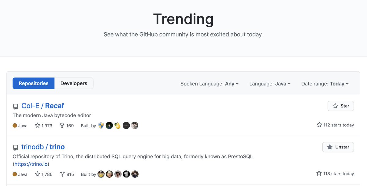 equijoin's tweet photo. Woah #trino is trending on @github! 📈 

We really appreciate all the love 💗 we've received as we move to this new chapter!

If you haven't yet, read why we changed our name from @prestosql to @trinodb and give our repo a star 🌟https://t.co/cedSiq9ml7!

https://t.co/aOo9JIHfDk https://t.co/sCLvlNqRC8