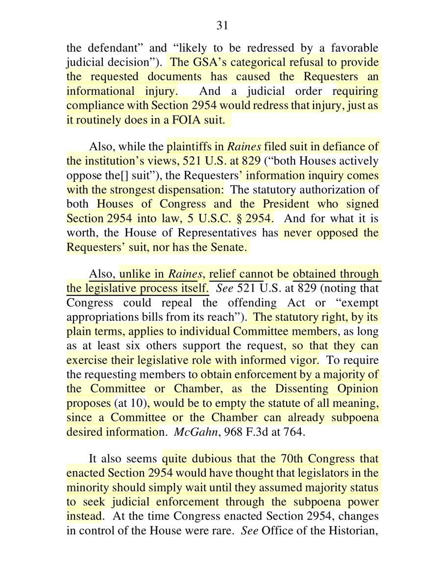 Dear  @USGSA  @GSAEmily READ IT“GSA’s reasoning on this point is hard to follow. It seems as though the GSA continues to equate a personal injury with a purely private injury. What is more, if terminating a member’s Committee seat does not run afoul of the First Amendment...”