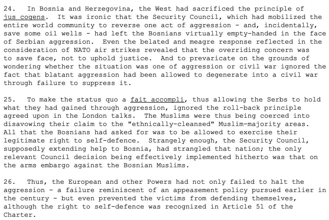 12. In its March 1994 statement, Iran mentions aggression and self-defense, but not genocide. It's not clear which one Iran considers jus cogens.