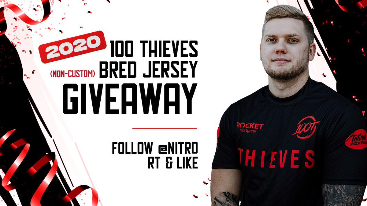nitr0's tweet image. To celebrate the start of a new year &amp;amp; 2020 ending, I&apos;m giving away a @100Thieves 2020 Bred Jersey! 🎉

To enter:
➡️Follow me @nitr0
➡️Like &amp;amp; RT this tweet

Looking forward to a great 2021 with the #100T boys!
GL to everybody entering, giveaway ends 7th January