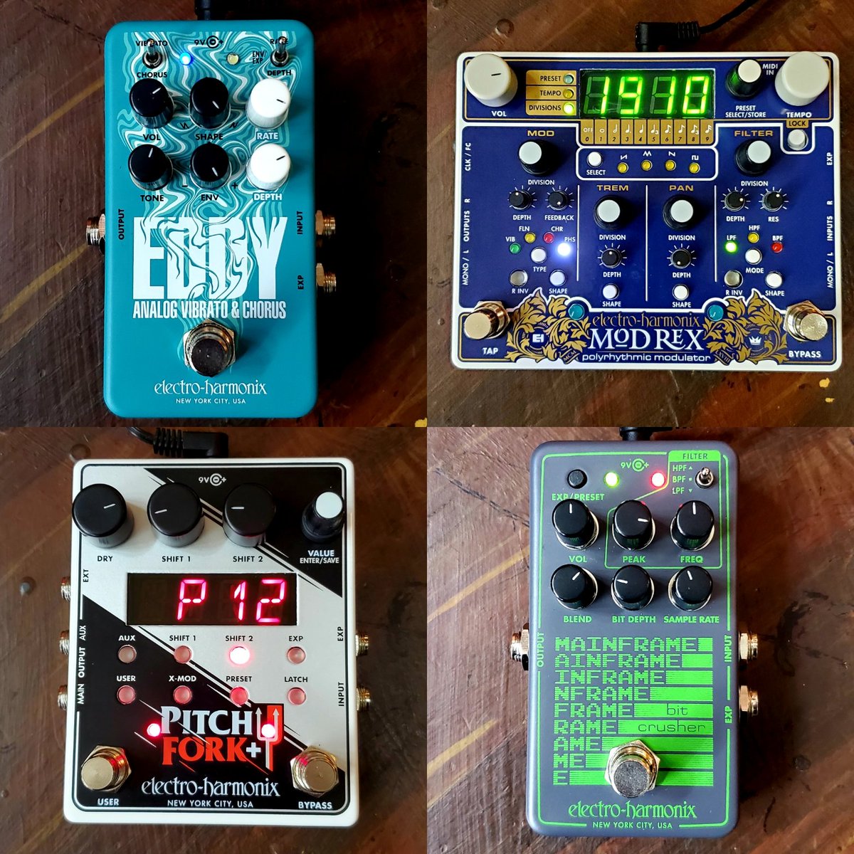 MusicGeorgetown's tweet image. Electro-Harmonix keeps making amazing effects pedals for music makers of all kinds. Here's 4 new releases you won't see in stock at most guitar-oriented stores. 

-Eddy Analog Vibrato and Chorus -Mod-Rex Polyrhythmic Modulator
-Pitch Fork +  
-Mainframe Bit Crusher

 #ehx