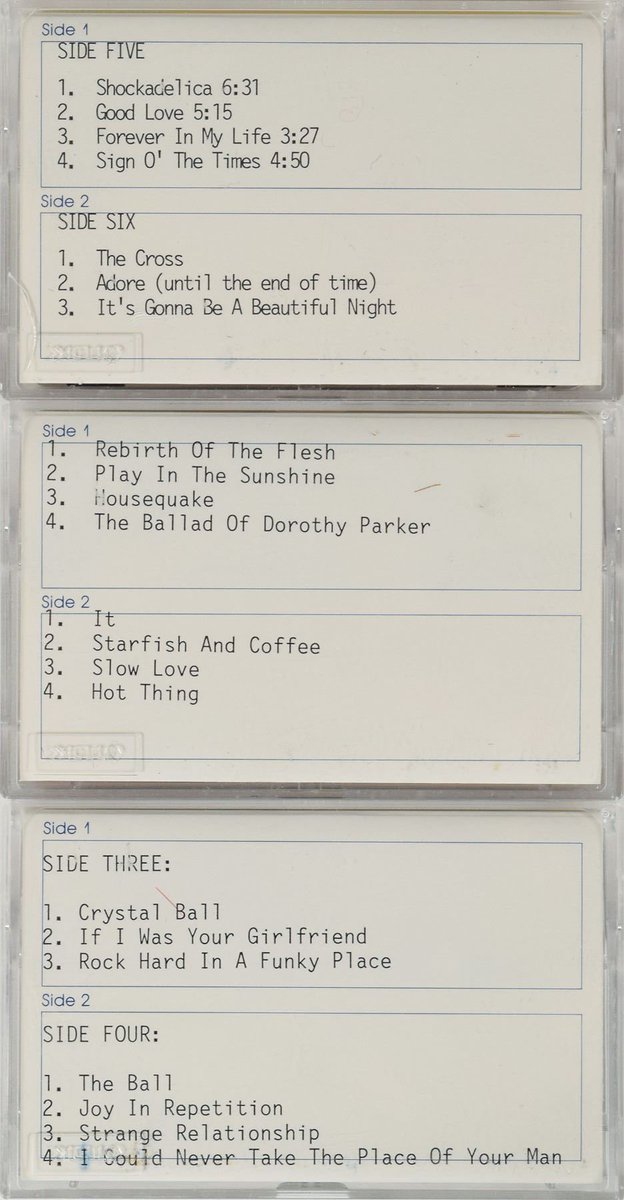 The song would of course provide the title for the Crystal Ball album, and appeared on two configurations for the album that may or may not have been Dream Factory… here it is on Susan Rogers’ handwritten DF tracklist from June 3, 1986, and on the master tapes for CB.