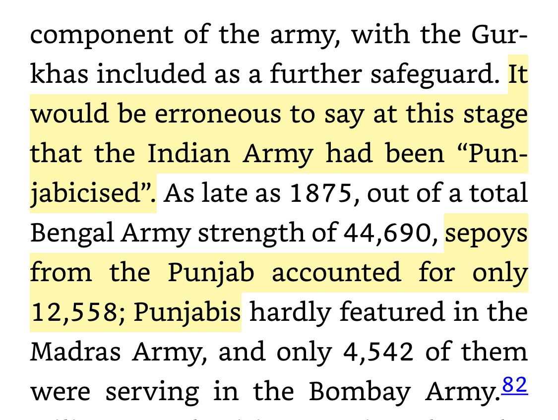 The main result of the Mutiny was that the British decided that neither Punjabis (as in 1849) nor Hindustanis (as in 1857) could be relied upon fully - so Punjabis were added as a counterweight. Their numbers were still restricted so as to prevent a “Punjabification” of the army.