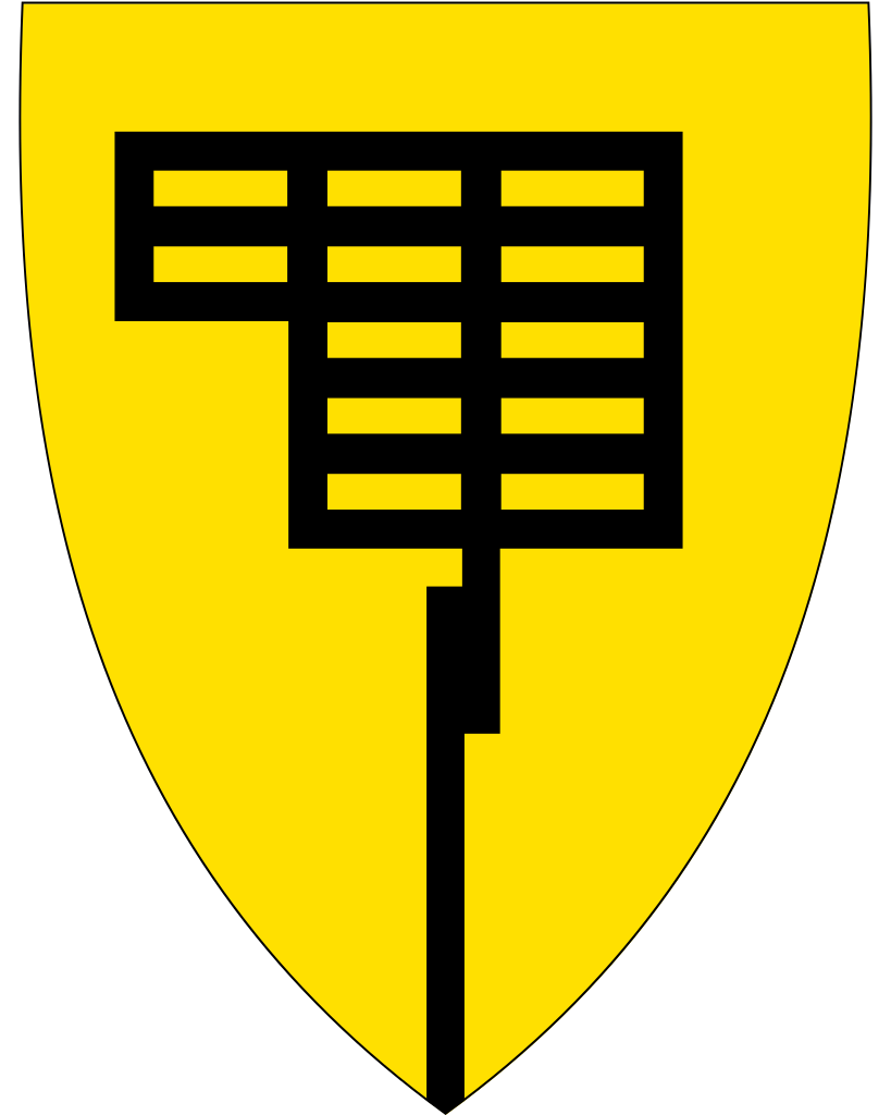 The municipal shield of Brønnøy features an unusual shape; this is in fact a "seilingsgrind", a nautical guiding sign used to help ships navigate safely into port!Brønnøy means "Well Isle", as it used to be a source of freshwater for sailors. Good thing they had those signs!