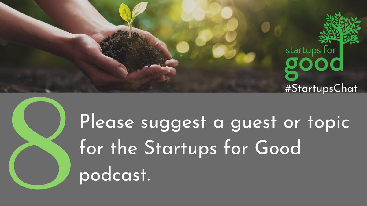 Startups4Good's tweet photo. What a great time we’ve had on our first #StartupsChat. Thank you to everyone who participated! Before you go, please suggest a guest or topic for the Startups for Good podcast. 

#Startups4Good #startups #podcast #entrepreneur #podcastshow #venture #TwitterChat #founders #chat https://t.co/lZrVhipJ1b