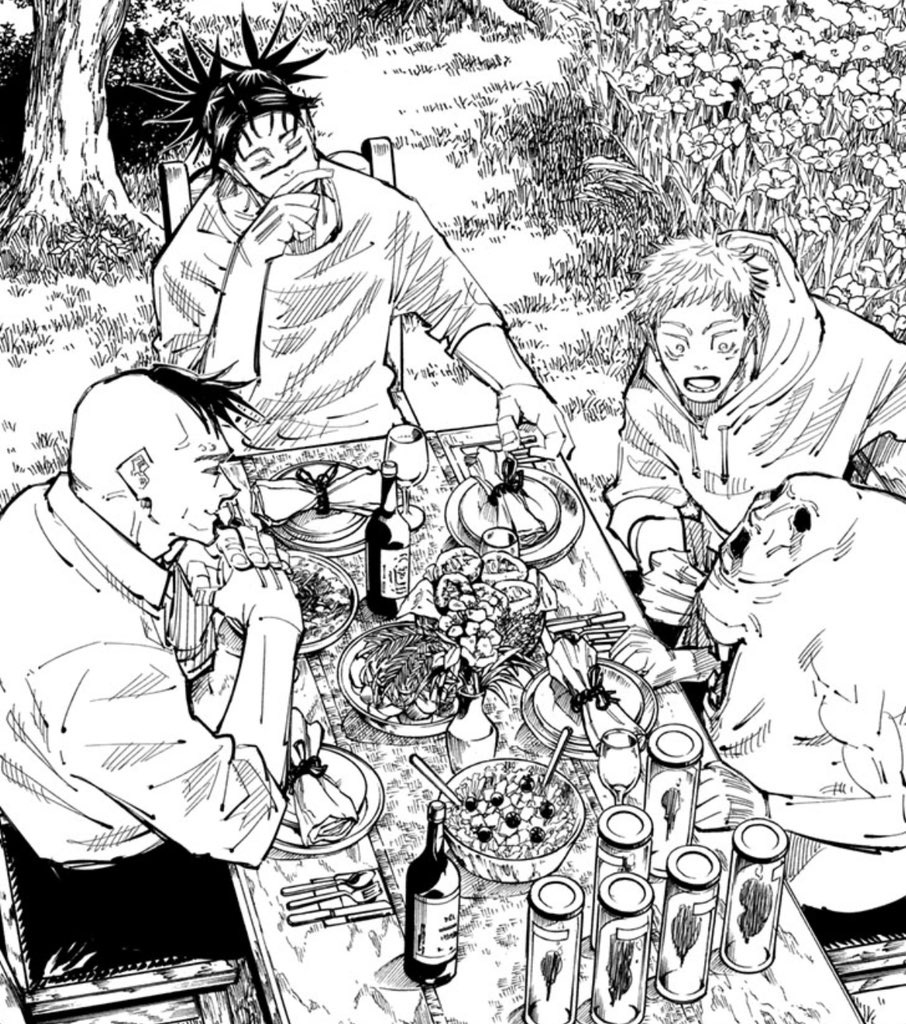 Not only is this beautiful, but its similar to how Choso vs Yuji’s conflict went. Yuji’s memory manipulation basically made Choso think of Yuji as family, basically reminding him of his brothers & just like Noritoshi is reminded of his family when thinking of Yuji.