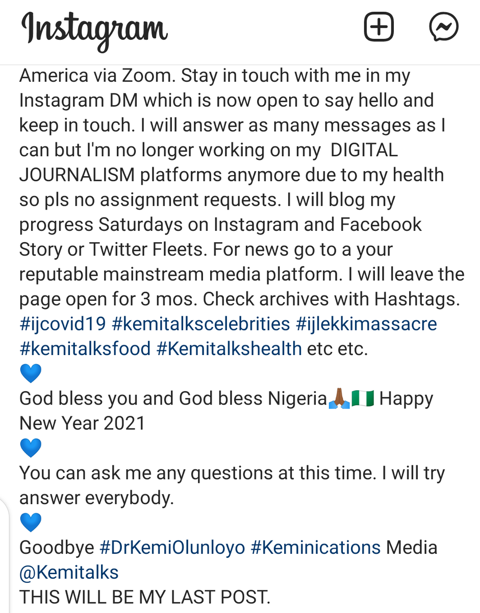 drkemiofnigeria's tweet photo. #BREAKING Thank you Nigeria🇳🇬 It's time for me to GO! The truth is that I cannot continue because my health has degenerated and broken down. I decided to go on a medical leave for a year and return by 2023 but I just decided to RETIRE all professions instead.
#drkemiolunloyo💚🇳🇬 https://t.co/d8VXqn5MoG