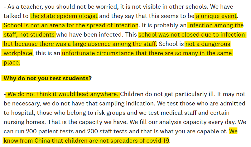 Kåge was "a unique event". It's the only school that was tested. They didn't test any children but still knew they were not spreaders. They knew it from China - where kids weren't at school during the pandemic. Interview with the infection control doctor:  https://www.lararen.se/nyheter/coronaviruset/flera-faktorer-bakom-coronasmitta-pa-skellefteaskola